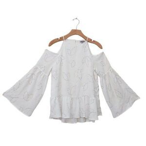 Chelsea28 Top Womens Small White Bohemian Cold Shoulder Flared Split Sleeve